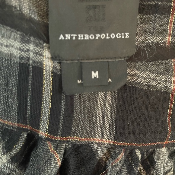 Anna Sui Black Plaid Metallic Top Raw Hem Asymmetrical Waterfall Blouse Medium - Picture 7 of 8